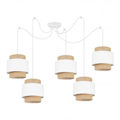 lampa wiszaca spider boho z jutowymi abazurami biel i bez