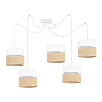 nowoczesna lampa sufitowa juta z regulacja duzy pajak wzor bialo bezowy