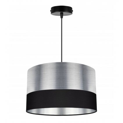 nowoczesna lampa wiszaca z metalu zdobiona tkanina