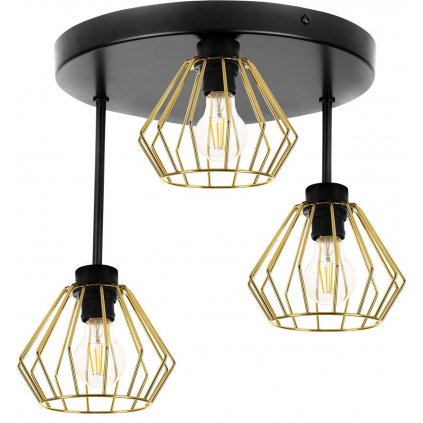 lampa sufitowa metalowa loft ze zlotymi kloszami