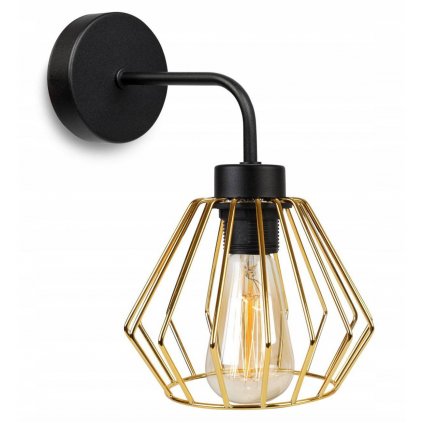kinkiet glamour na sciane ze zlotym kloszem i czarna konstrukcja