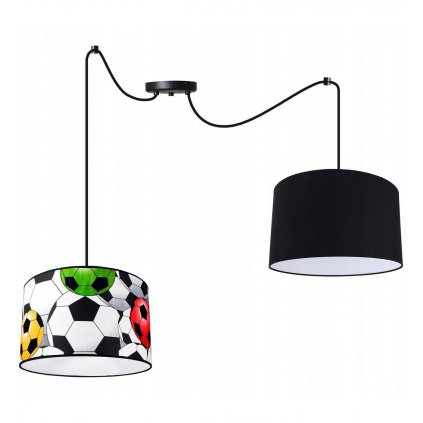 kolorowa lampa wiszaca z abazurem i pilkarskim dekorem