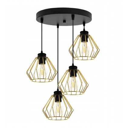 lampa wiszaca loft z kloszami w ksztalcie zlotych diamentow