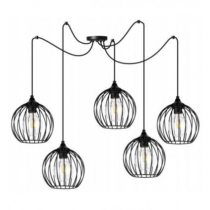 loftowa lampa z drucianymi kloszami wiszaca