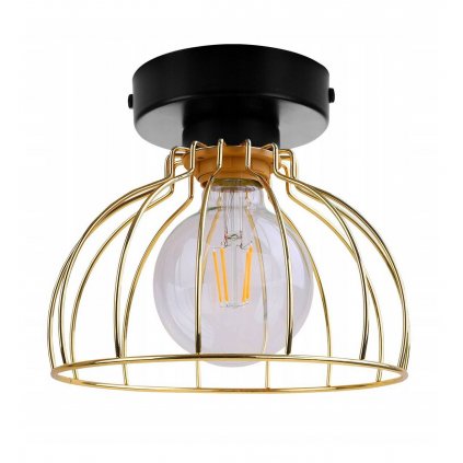 geometryczny reflektor sufitowy ze zlotym kloszem