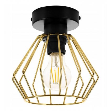 lampa wiszaca loftowa z drucianym zlotym kloszem