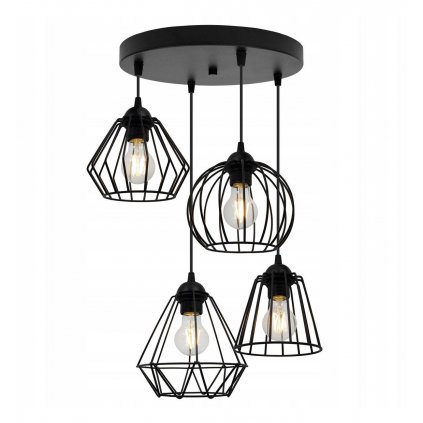 lampa w stylu industrialnym z roznymi ksztaltami kloszy