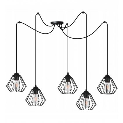 lampa wiszaca loft z otwarta konstrukcja i metalowymi kloszami