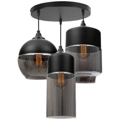 nowoczesna lampa z metalu i szkla o trzech zrodlach swiatla