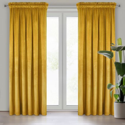 ZATEMŇOVACÍ ZÁVĚS NA PÁSCE MELANIE 140X270 CM HOŘČICOVÁ