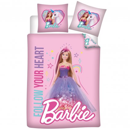 posciel bawelna 100x135 40x60 barbie i jednoroze