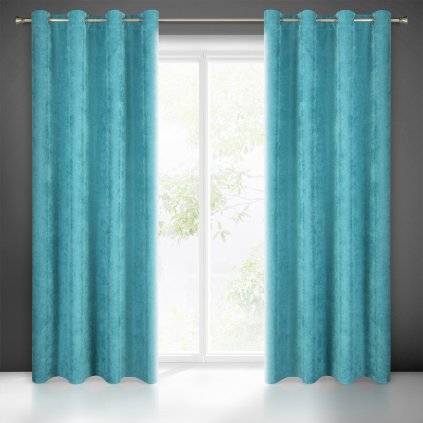 ZATEMŇOVACÍ ZÁVĚS NA KROUŽCÍCH JULIE 140X250 CM TYRKYSOVÁ