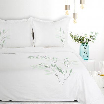 SATÉNOVÉ LOŽNÍ POVLEČENÍ HAFT 160X200 CM, 2 KS 70X80 CM BÍLÁ