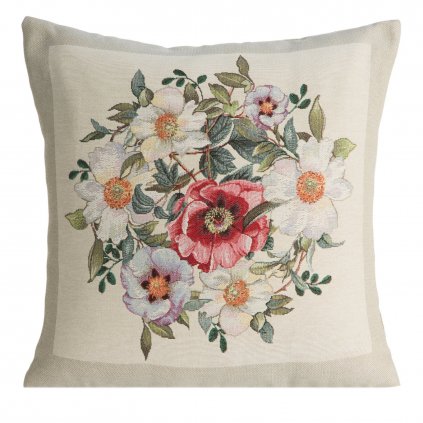 GOBELÍNOVÁ DEKORAČNÍ POVLAK NA POLŠTÁŘ NATUR 45X45 CM KVĚTY