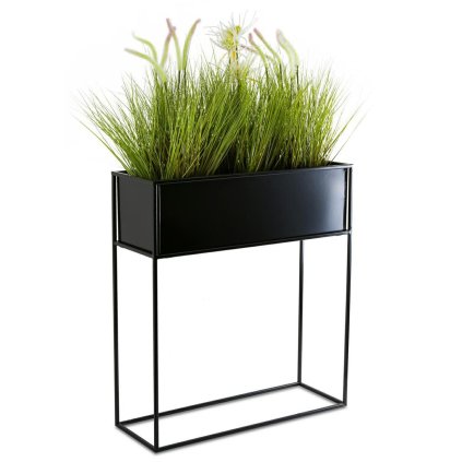 KOVOVÝ KVĚTINÁČ SE STOJÁNEM RECT 70X24X64 CM ČERNÁ