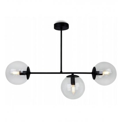 Stropní svítidlo PARIS, 3x transparentní skleněné stínítko, černá barva konstrukce