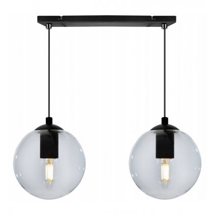 Závěsné svítidlo PARIS, 2x čiré skleněné stínítko, černá barva konstrukce