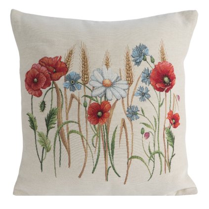 GOBELÍNOVÝ DEKORAČNÍ POVLAK NA POLŠTÁŘ NATUR 45X45 CM KVĚTY