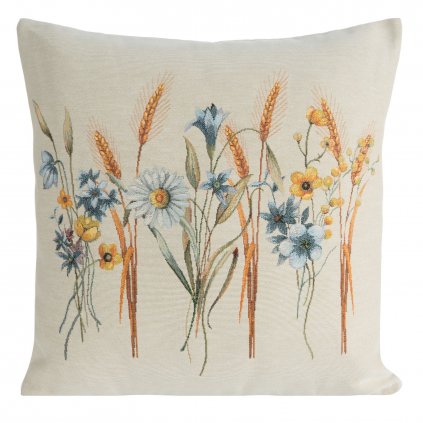GOBELÍNOVÝ DEKORAČNÍ POVLAK NA POLŠTÁŘ NATUR 45X45 CM KVĚTY