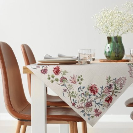 GOBELÍNOVÝ UBRUS NATUR 100X100 CM KVĚTY