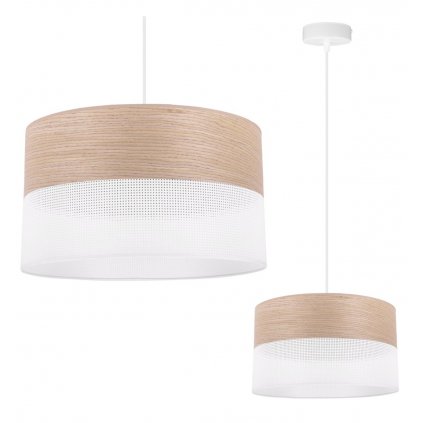 lampa wiszaca wood elegancki bialy abazur nad stol lub sofe fornir