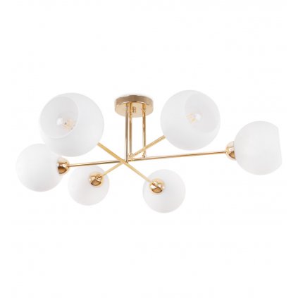 lampa sufitowa asturia zloty zyrandol glamour nad stol i wyspe biale kule e27