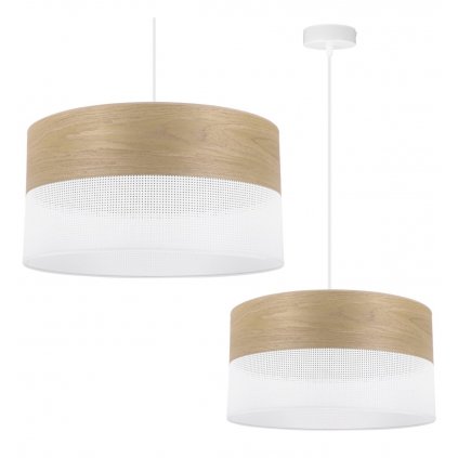 lampa wiszaca wood bialy abazur nad stol lub sofe fornir debowy