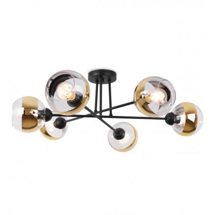 lampa wiszaca asturia czarny zyrandol loft ze zlotymi kloszami w ksztalcie kuli