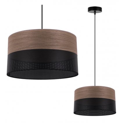lampa wiszaca wood czarny abazur z dodatkiem orzechowego forniru