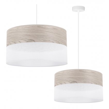 lampa wiszaca wood elegancki bialy abazur nad stol lub sofe fornir