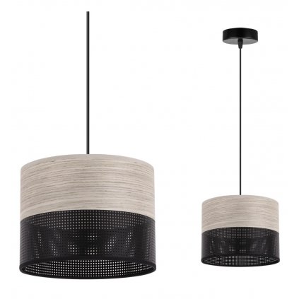 lampa sufitowa wood pojedynczy czarny abazur z fornirem debowym 20cm