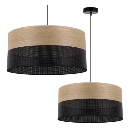 lampa sufitowa wood czarny zyrandol loft ze zlotym fornirem debowym