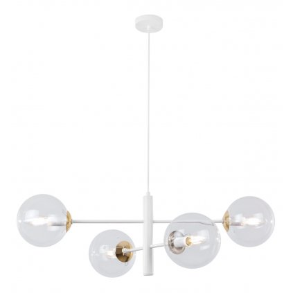 lampa wiszaca vicenza bialo zloty zyrandol na 4 zrodla swiatla bezbarwne klosze