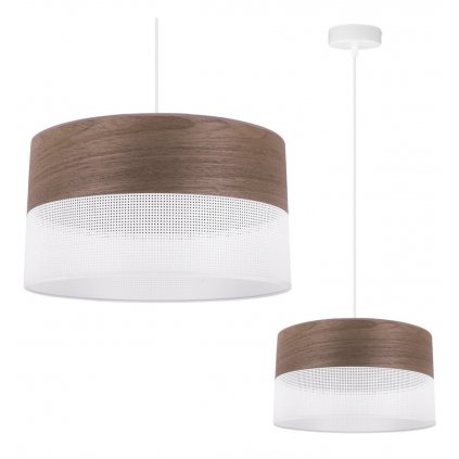 lampa wiszaca wood klasyczny bialy abazur z dodatkiem drewna e27