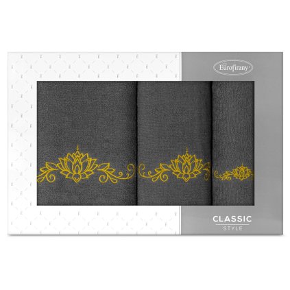 BAVLNĚNÝ RUČNÍK LILIANA SADA 1KS 30X50CM, 1KS 50X90CM, 1KS 70X140CM TMAVĚŠEDÁ