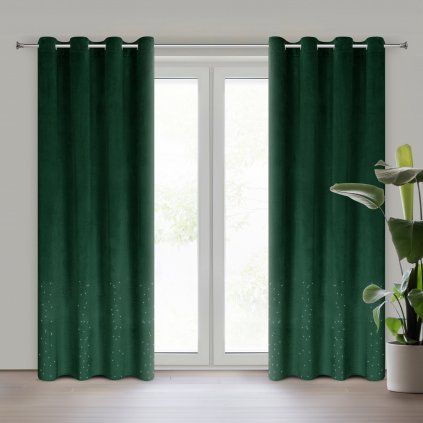 ZATEMŇOVACÍ ZÁVĚS NA KROUŽCÍCH ARIADNA 140X250 CM TMAVĚZELENÁ