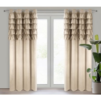 ZATEMŇOVACÍ ZÁVĚS NA KROUŽCÍCH AURA 140X250 CM TMAVĚBÉŽOVÁ