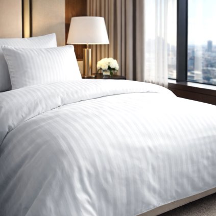 poszwa hotelowa na zakladke pasy 2cm biala 160x200