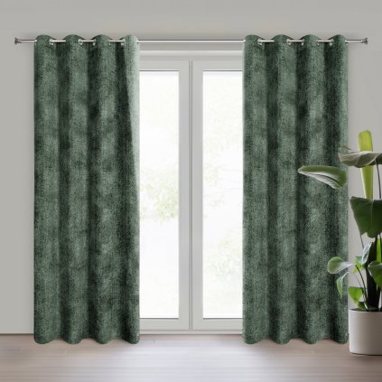 ZATEMŇOVACÍ ZÁVĚS NA KROUŽCÍCH ALETA 135X250 CM TMAVĚZELENÁ