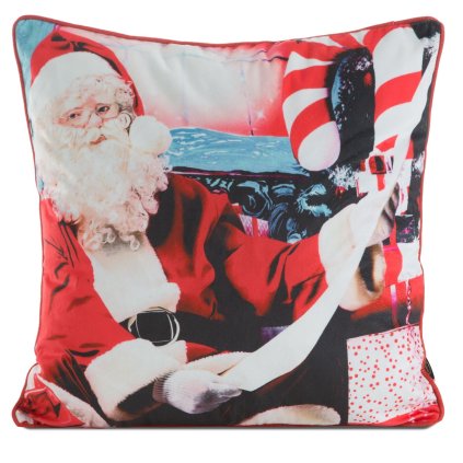 VÁNOČNÍ DEKORAČNÍ POVLAK NA POLŠTÁŘ SANTA2 45X45 CM VZOROVANÁ