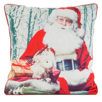 VÁNOČNÍ DEKORAČNÍ POVLAK NA POLŠTÁŘ SANTA1 45X45 CM VZOROVANÁ