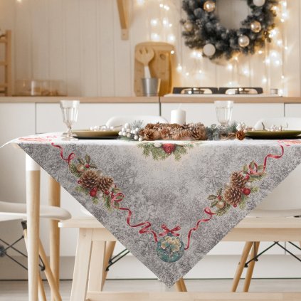 VÁNOČNÍ GOBELÍNOVÝ UBRUS PINE 100X100 CM VZOROVANÁ