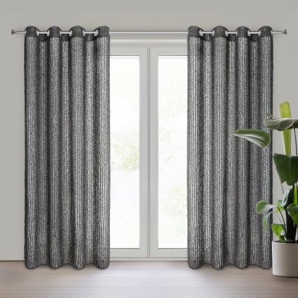 ZÁVĚS NA KROUŽCÍCH TIFFANY 135X250 CM ČERNÁ