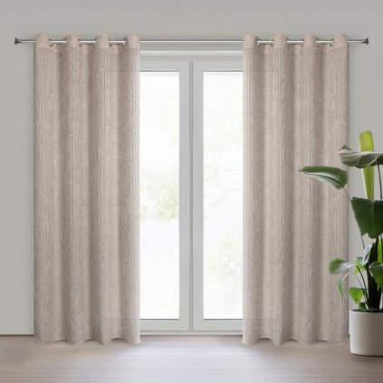 ZÁVĚS NA KROUŽCÍCH TIFFANY 135X250 CM BÉŽOVÁ