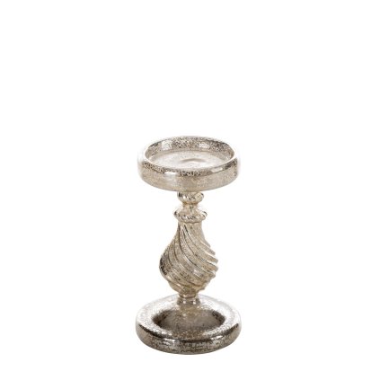 SKLENĚNÝ SVÍCEN 12A 11X20 CM STŘÍBRNÁ