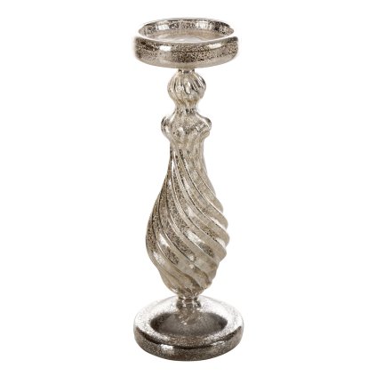 SKLENĚNÝ SVÍCEN 12C 10X30 CM STŘÍBRNÁ