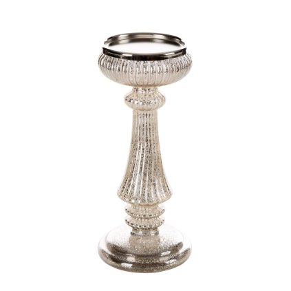 SKLENĚNÝ SVÍCEN 13B 11X25 CM STŘÍBRNÁ