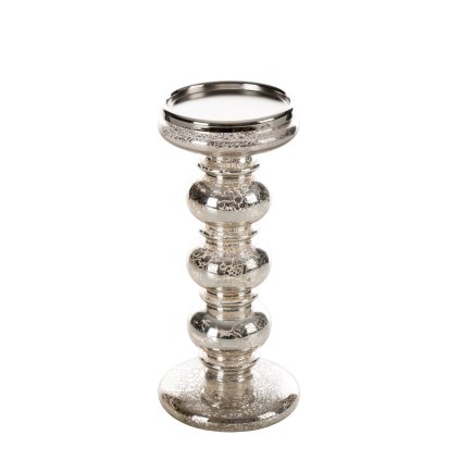 SKLENĚNÝ SVÍCEN 15B 11X25 CM STŘÍBRNÁ