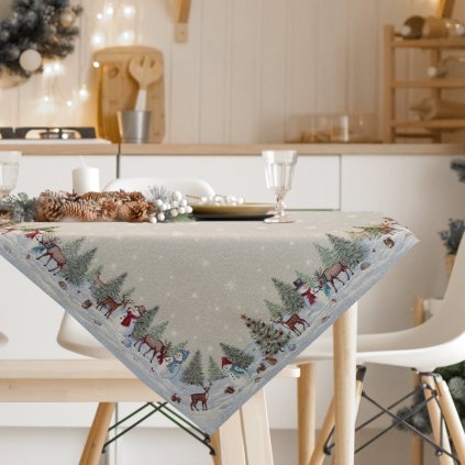 VÁNOČNÍ GOBELÍNOVÝ UBRUS WINTER 100X100 CM VZOROVANÁ