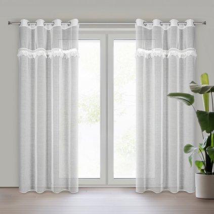 ZÁCLONA NA KROUŽCÍCH KIARA 140X250 CM BÍLÁ